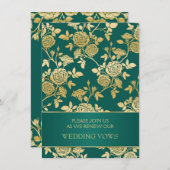 グリーン&金ゴールド·イングリッシュバラの誓い結婚の更新 招待状 (正面/裏面)