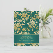 グリーン&金ゴールド·イングリッシュバラの誓い結婚の更新 招待状 (スタンド正面)