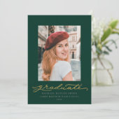 グリーン/金ゴールド·スクリプト卒業発表 招待状 (スタンド正面)