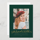 グリーン/金ゴールド·スクリプト卒業発表 招待状 (正面/裏面)