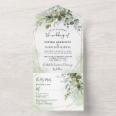 グリーン・金ゴールド・ユーカ素朴リ・ジ結婚オメトリ オールインワン招待状 (内側)