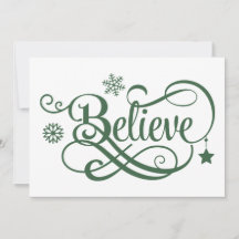 グリーン+雪の結晶+星のクリスマスカード Believe