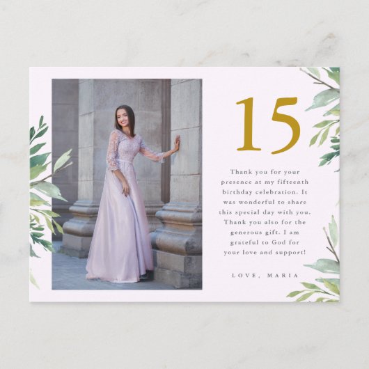 グリーン×2枚写真のキンセアニエラ ブッシュピンク お礼メッセージカード ポストカード (正面)