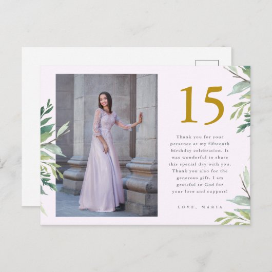 グリーン×2枚写真のキンセアニエラ ブラッシュピンク お礼メッセージカード ポストカード (正面/裏面)