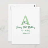 グリーン 40歳の誕生日 お名前 モノグラム 現代的なデザイン ポストカード (正面/裏面)