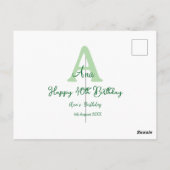 グリーン 40歳の誕生日 お名前 モノグラム 現代的 ポストカード (裏面)