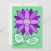 グリーン 50歳の誕生日 シンプル パープル ヒマワリ 招待状 (正面)