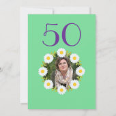 グリーン 50歳の誕生日 シンプル パープル ヒマワリ 招待状 (裏面)