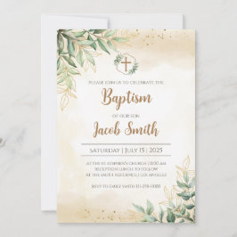 グリーン Baptism 招待状 男の子の洗礼