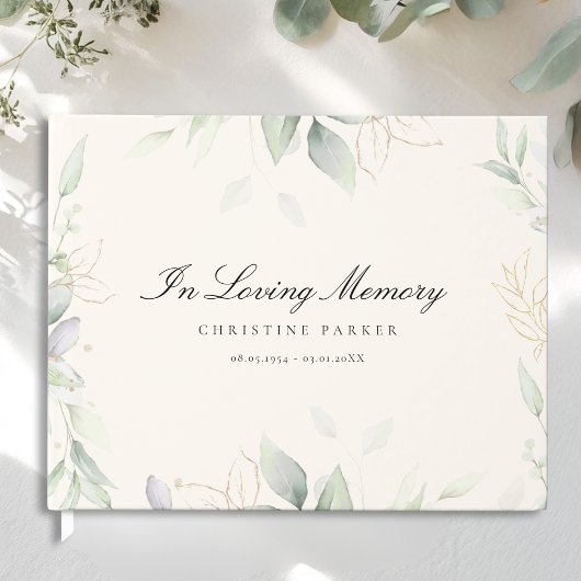 グリーン "In Loving Memory" ベージュ 葬儀 ゲストブック