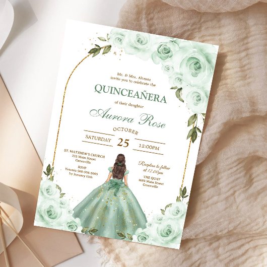 グリーン Mis キンセ Quinceañera バースデー招待状 招待状