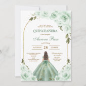 グリーン Mis キンセ Quinceañera バースデー招待状 招待状 (正面)