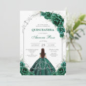 グリーン Mis キンセ Quinceañera 誕生日招待状 招待状 (スタンド正面)