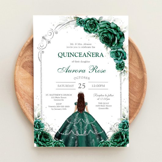 グリーン Mis キンセ Quinceañera 誕生日招待状 招待状