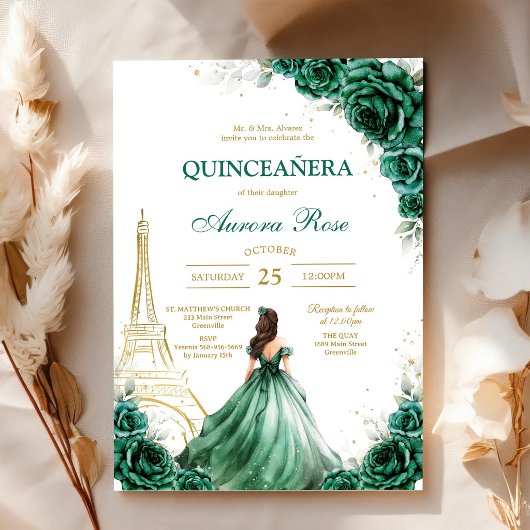 グリーン Mis キンセ Quinceañera 誕生日招待状 招待状