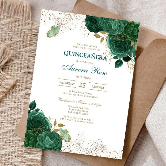 グリーン Mis キンセ Quinceañera 誕生日招待状 招待状
