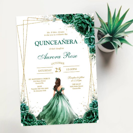 グリーン Mis Quince キンセイェーラ 誕生日招待状 招待状