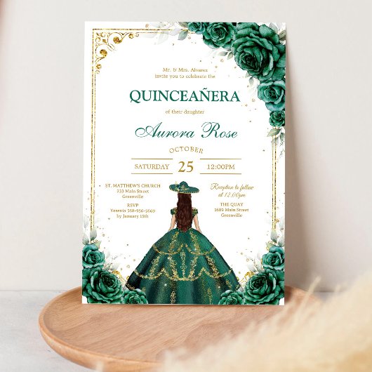 グリーン Mis Quince キンセイェーラ 誕生日招待状 招待状