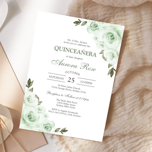 グリーン Mis Quince キンセイェーラ 誕生日招待状 招待状