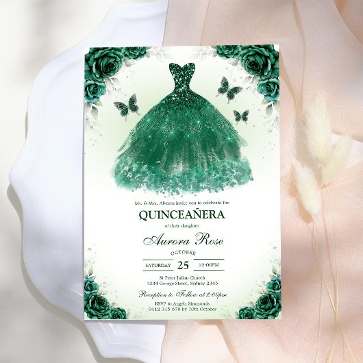 グリーン Mis Quince キンセイェーラ 誕生日招待状 招待状