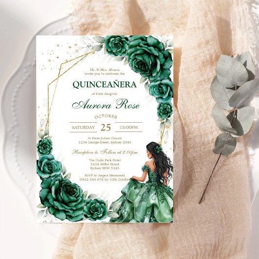 グリーン Mis Quince キンセイェーラ 誕生日招待状 招待状