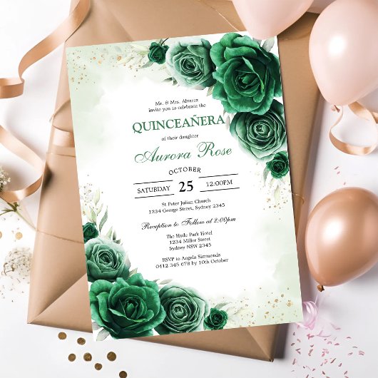 グリーン Mis Quince キンセイェーラ 誕生日招待状 招待状