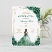グリーン Mis Quince キンセイェーラ 誕生日招待状 招待状 (スタンド正面)
