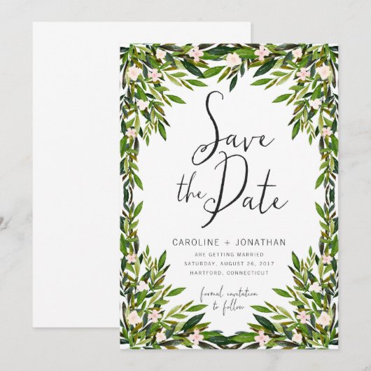 グリーン Save the Date カード (正面/裏面)