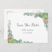 グリーン Succulent Save The Date ポストカード (正面/裏面)
