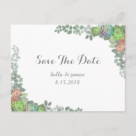 グリーン Succulent Save The Date ポストカード (正面)