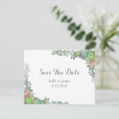 グリーン Succulent Save The Date ポストカード (スタンド正面)
