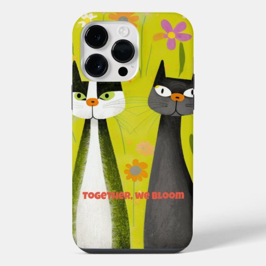 グリーン「Together, We Bloom」猫 iPhoneケース (裏面)