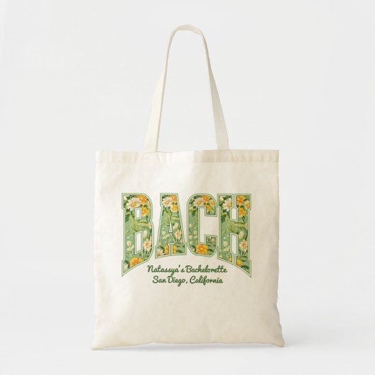 グリーンBACHレトロフラワープリント・カレッジ風ブライズメイド トートバッグ (正面)
