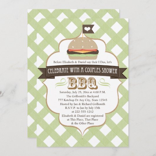 グリーンBBQカップルウェディングシャワー招待状 招待状 (正面/裏面)