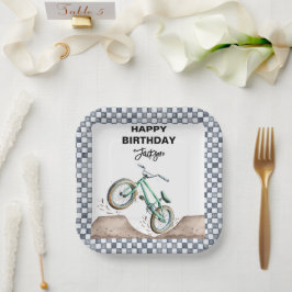 グリーンBMXダートバイクの誕生日 ペーパープレート