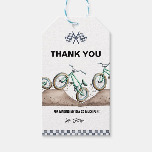 グリーンBMXダートバイク感謝していユーギフトラベル ギフトタグ (正面)