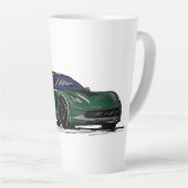 グリーンC7スポーツカー手描きスケッチ カフェラテマグ (右アングル)