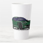 グリーンC7スポーツカー手描きスケッチ カフェラテマグ (正面)