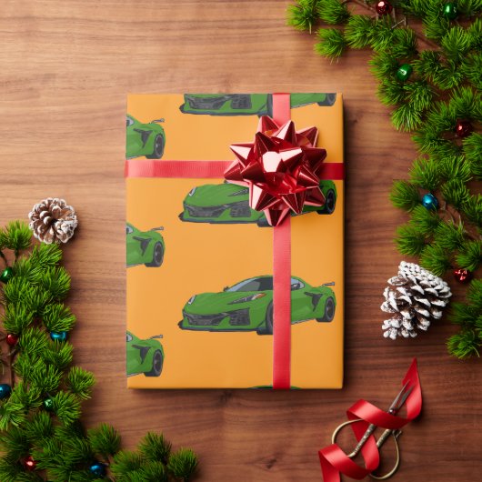 グリーンC8コルベットのスポーツカーハンドドロッド ラッピングペーパー (クリスマスギフト)