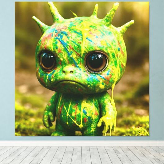 グリーンGOOモンスター – 不気味なかわいいキャンバス印刷 キャンバスプリント (インサイチュ (ウッドフロア))