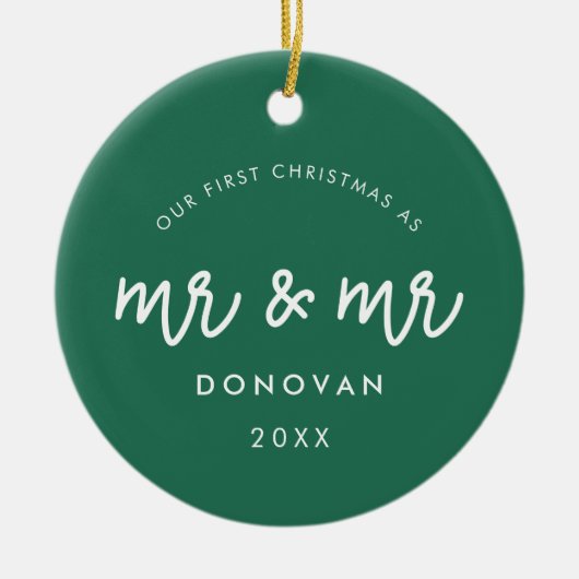 グリーンLGBT氏の初めてのクリスマスが可愛い セラミックオーナメント (正面)