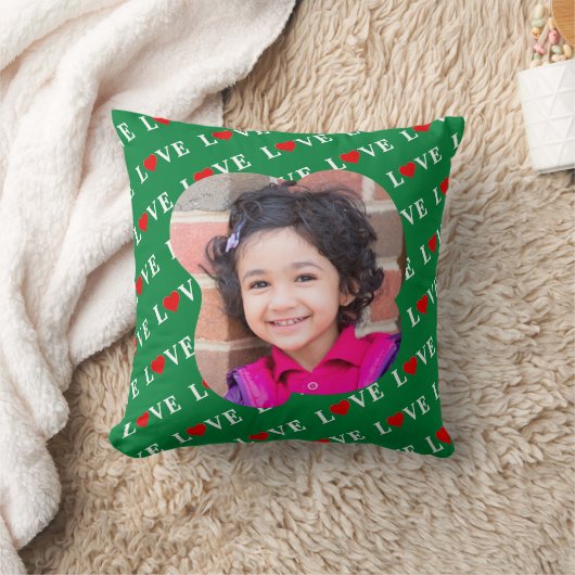 グリーンLOVEハート クッション (ブランケット)