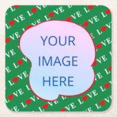 グリーンLOVEハート スクエアペーパーコースター (正面)