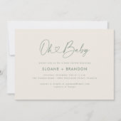 グリーンOhベビーハート書道シンプル赤ちゃんシャワー 招待状 (正面)