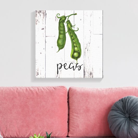 グリーンPEASホワイトウッドファームハウス素朴キッチンアート キャンバスプリント (インサイチュ (リビング))