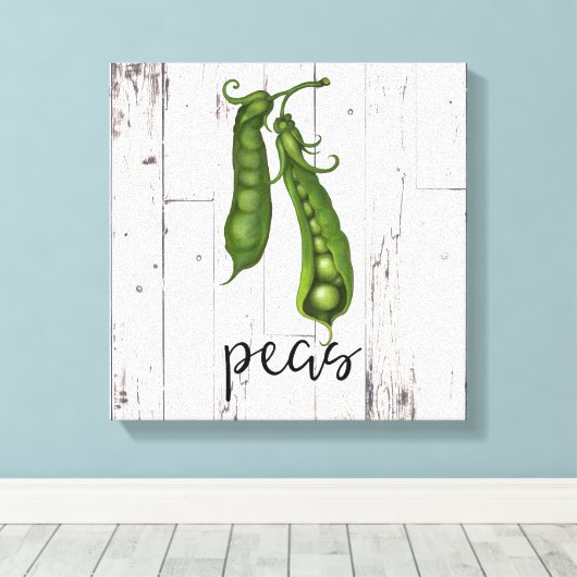 グリーンPEASホワイトウッドファームハウス素朴キッチンアート キャンバスプリント (インサイチュ (ウッドフロア))