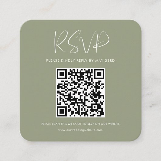 グリーンQRコーエレガントドRSVP応答を使用した場合の応答を示すメッセージを表示すモダンる エンクロージャーカード (正面)