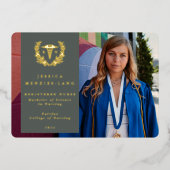 グリーンRNカドゥセウス卒業写真の発表 箔招待状 (正面)