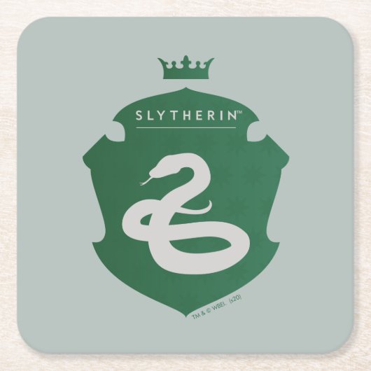 グリーンSLYTHERIN™クラウン付きクレスト スクエアペーパーコースター (正面)
