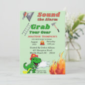 グリーンTレックスファイアーマンズ4th誕生日パーティの招待状 招待状 (スタンド正面)